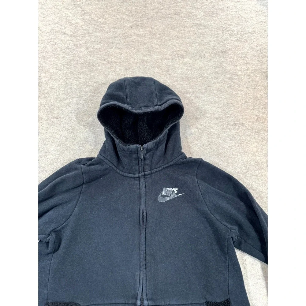 Nike Hoodie Girls XL Navy Sherpa Lined Swoosh Full Zip AV8422-010